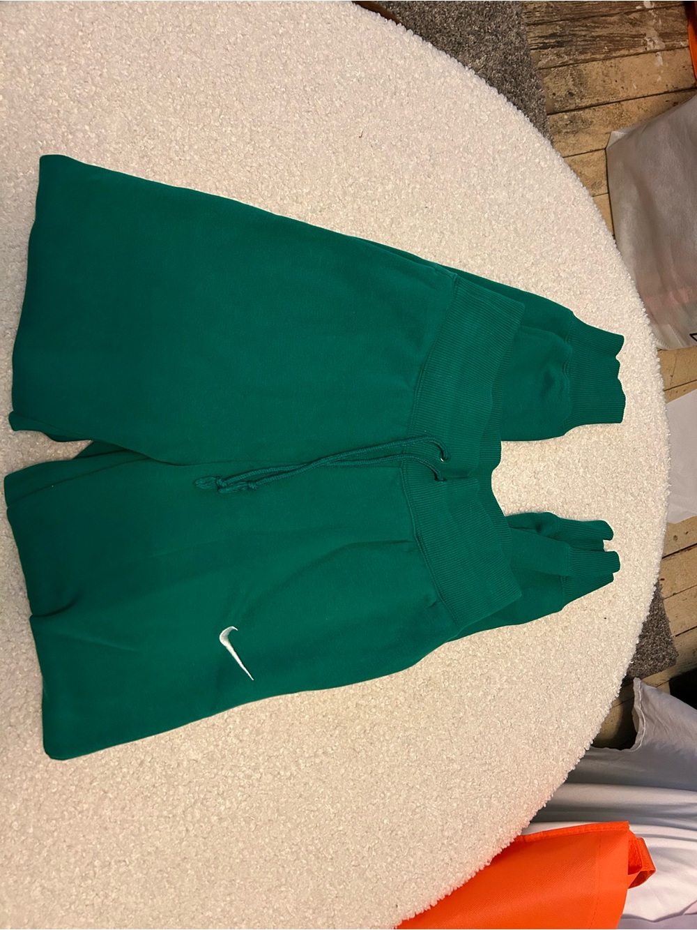 Nike Kids Emerald Green Fleece Joggers with White Swoosh